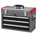 Caja de herramientas 50 x 25 x 30 cm de acero gris y rojo con 4 cajones y cierre