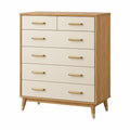 Cómoda 160 x 48 x 90 cm de madera y tejido beige con 9 cajones estilo clásico