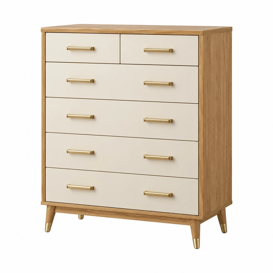 Cómoda 160 x 48 x 90 cm de madera y tejido beige con 9 cajones estilo clásico