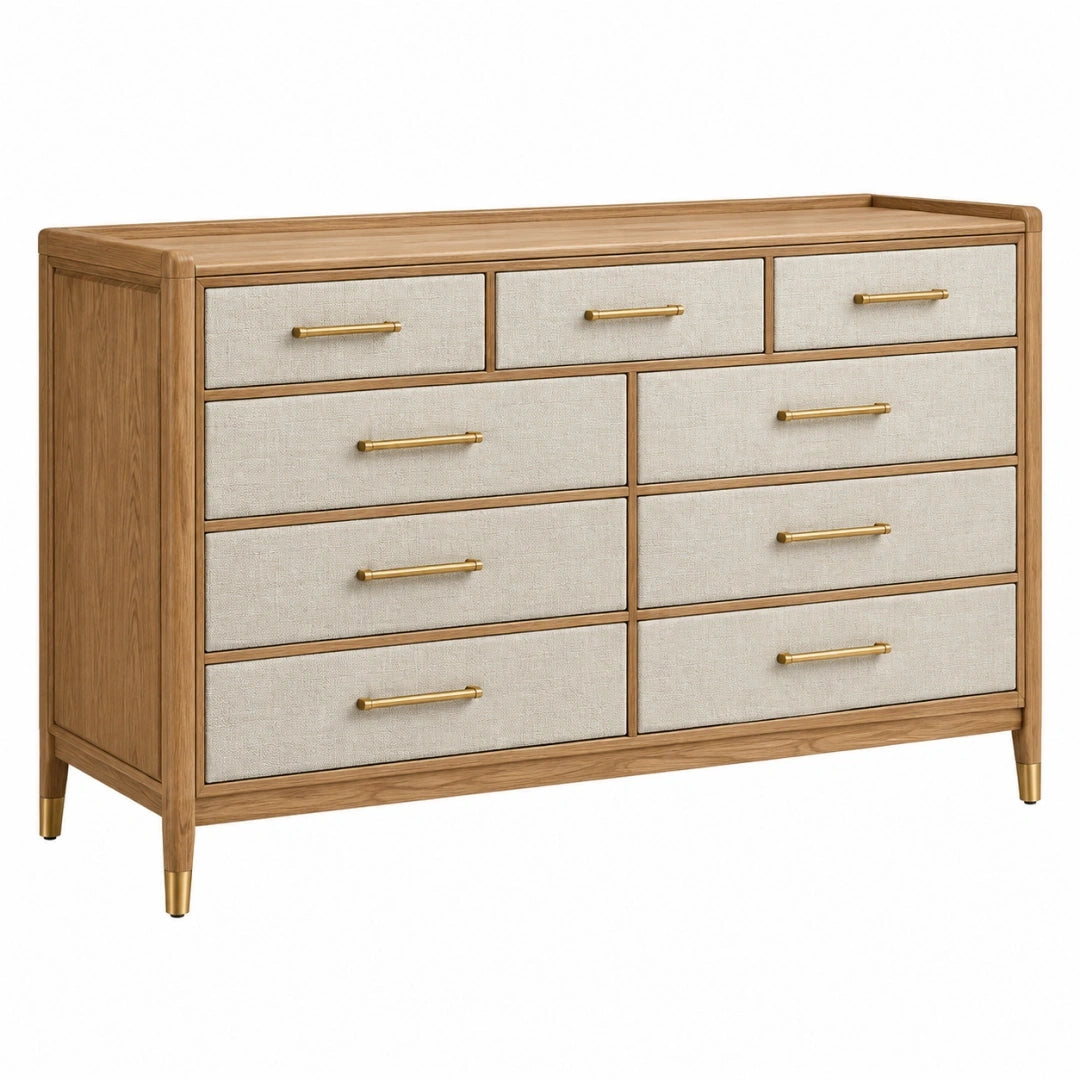 Cómoda 100 x 45 x 120 cm de madera marrón y beige con 6 cajones estilo moderno