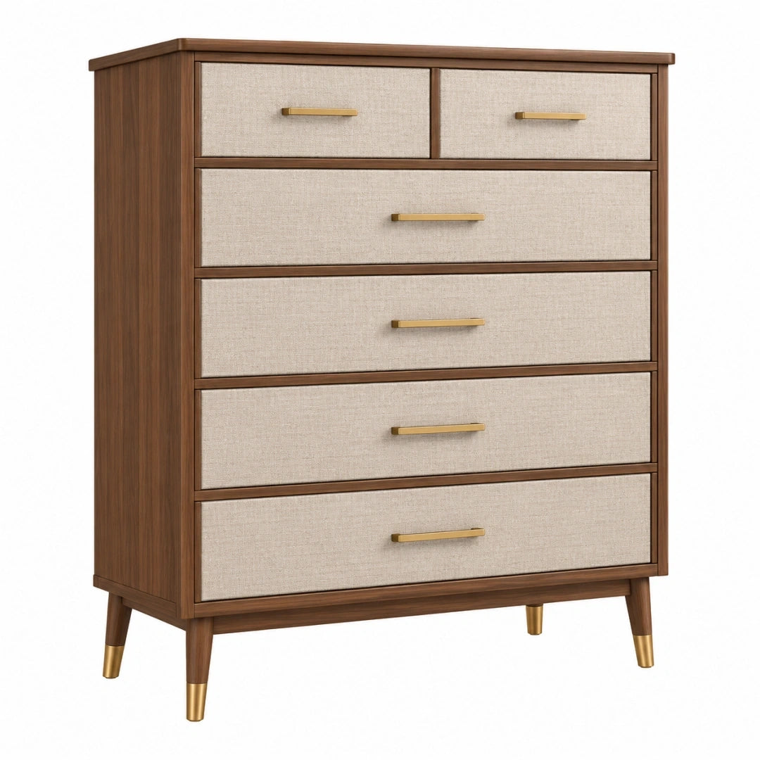 Cómoda 120 x 45 x 105 cm de madera marrón con frentes tejidos estilo clásico