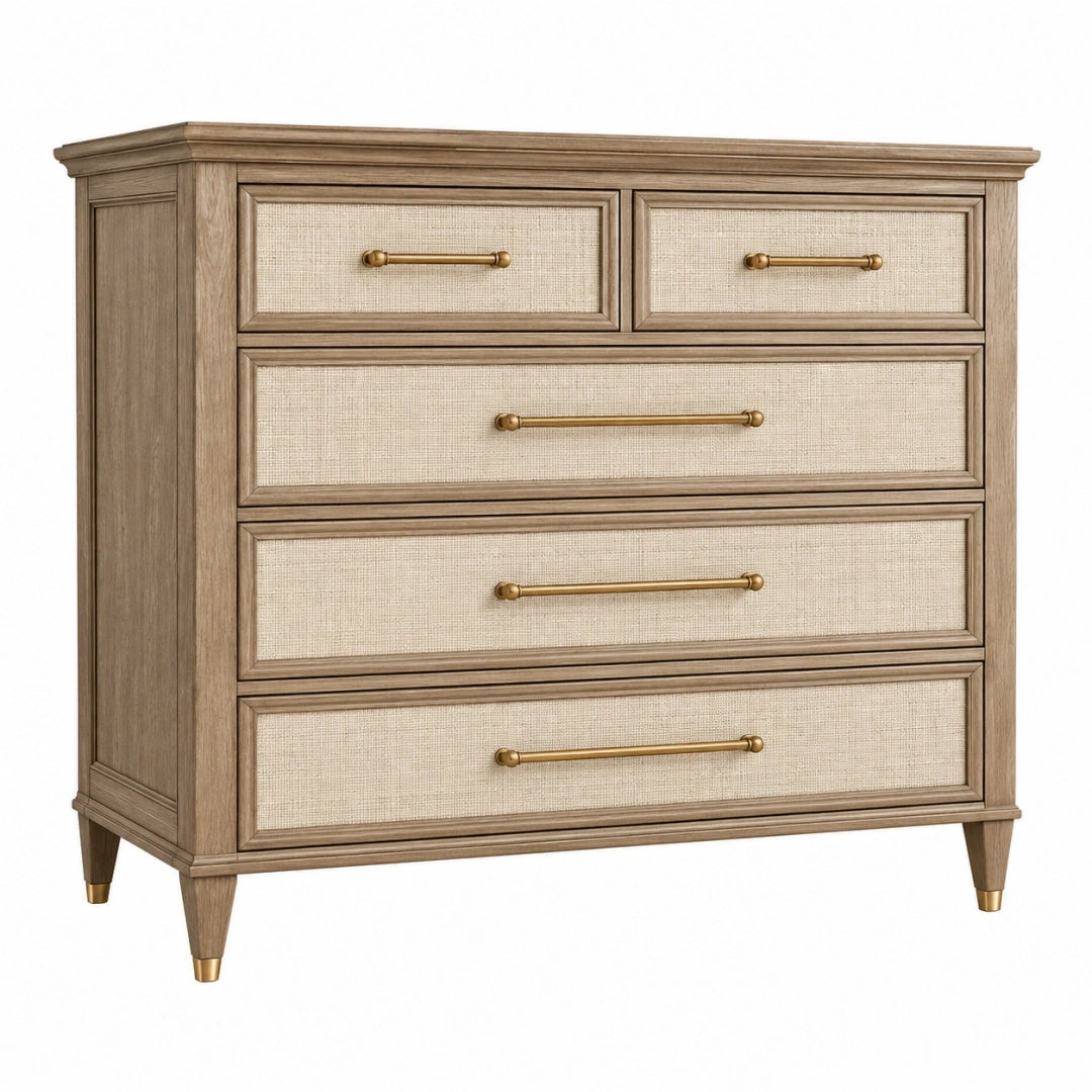 Cómoda 60 x 40 x 120 cm de madera marrón y beige con 5 cajones estilo moderno