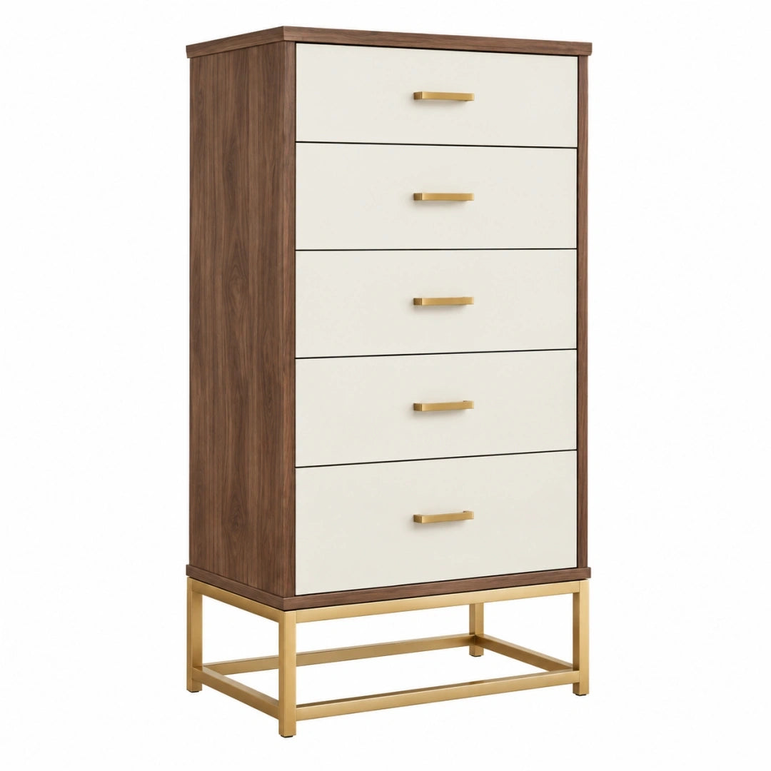 Cómoda de madera 90 x 35 x 140 cm beige y marrón con 15 cajones decorativos