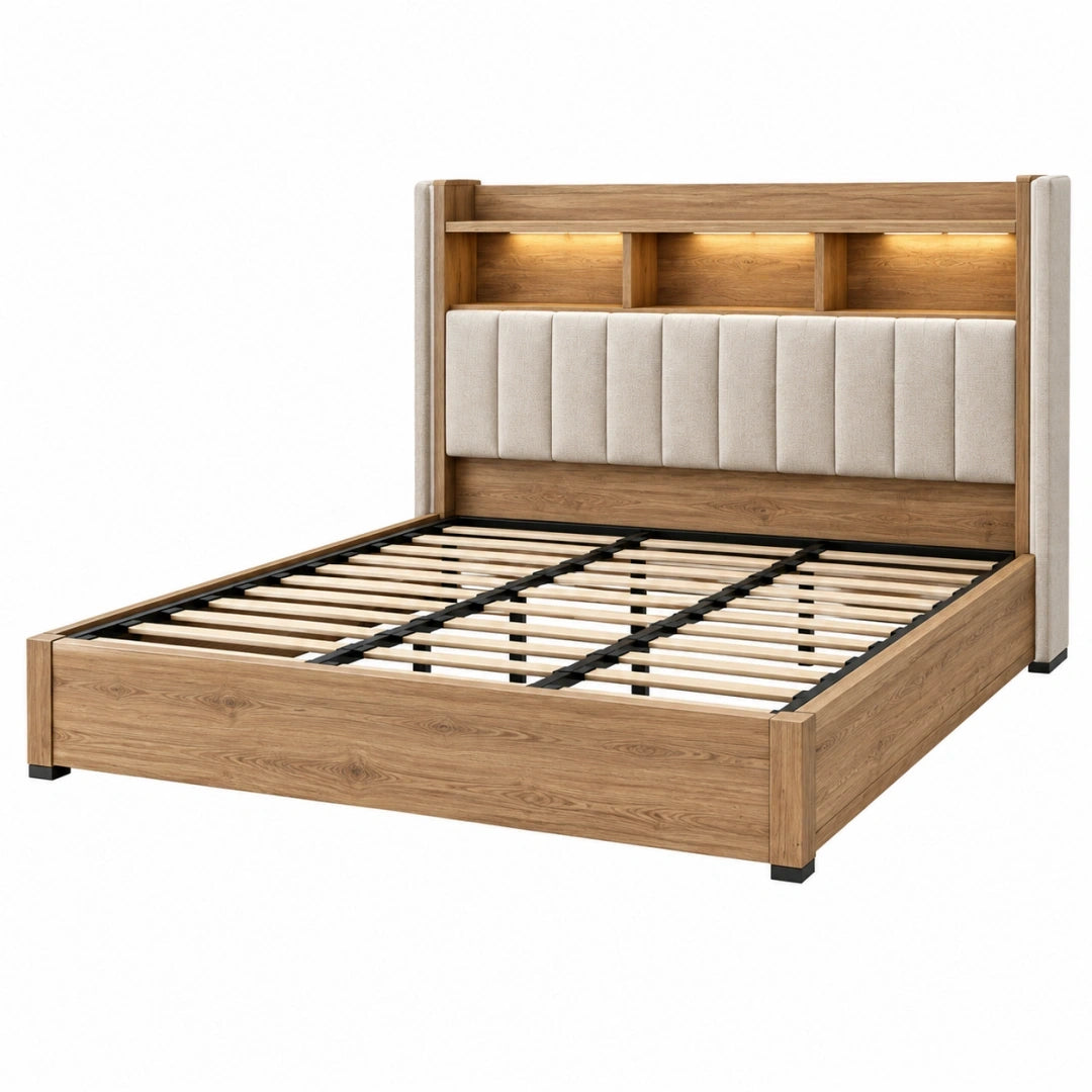 Cama tapizada 150 x 190 cm verde con somier metálico estilo contemporáneo