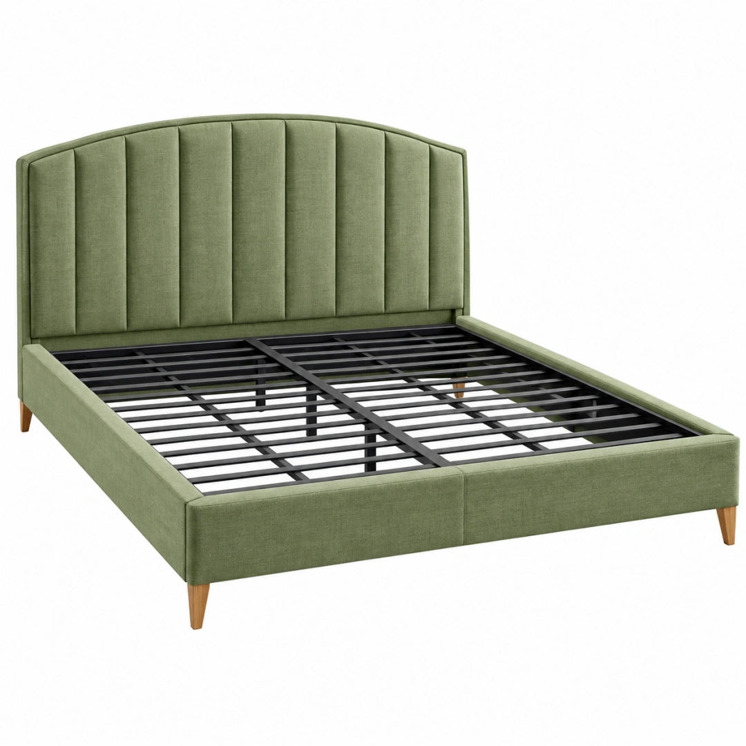 Cama de 160 x 200 cm tapizada beige con madera - estilo contemporáneo con cabecero acolchado
