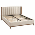 Cama doble 180 x 200 cm tapizada beige con cabecero acolchado y somier de lamas