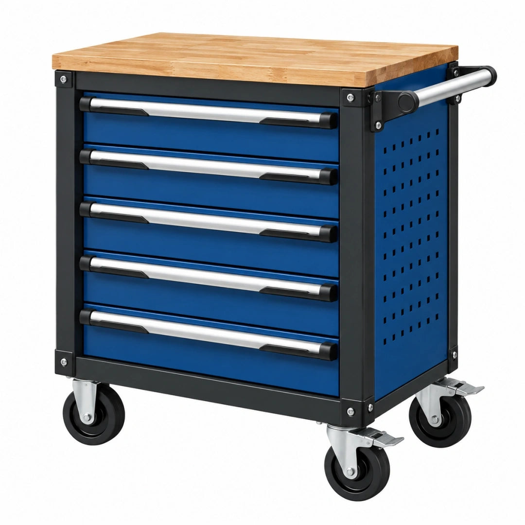 Carro de herramientas 77 x 46 x 97 cm de acero negro/naranja con 5 cajones y ruedas