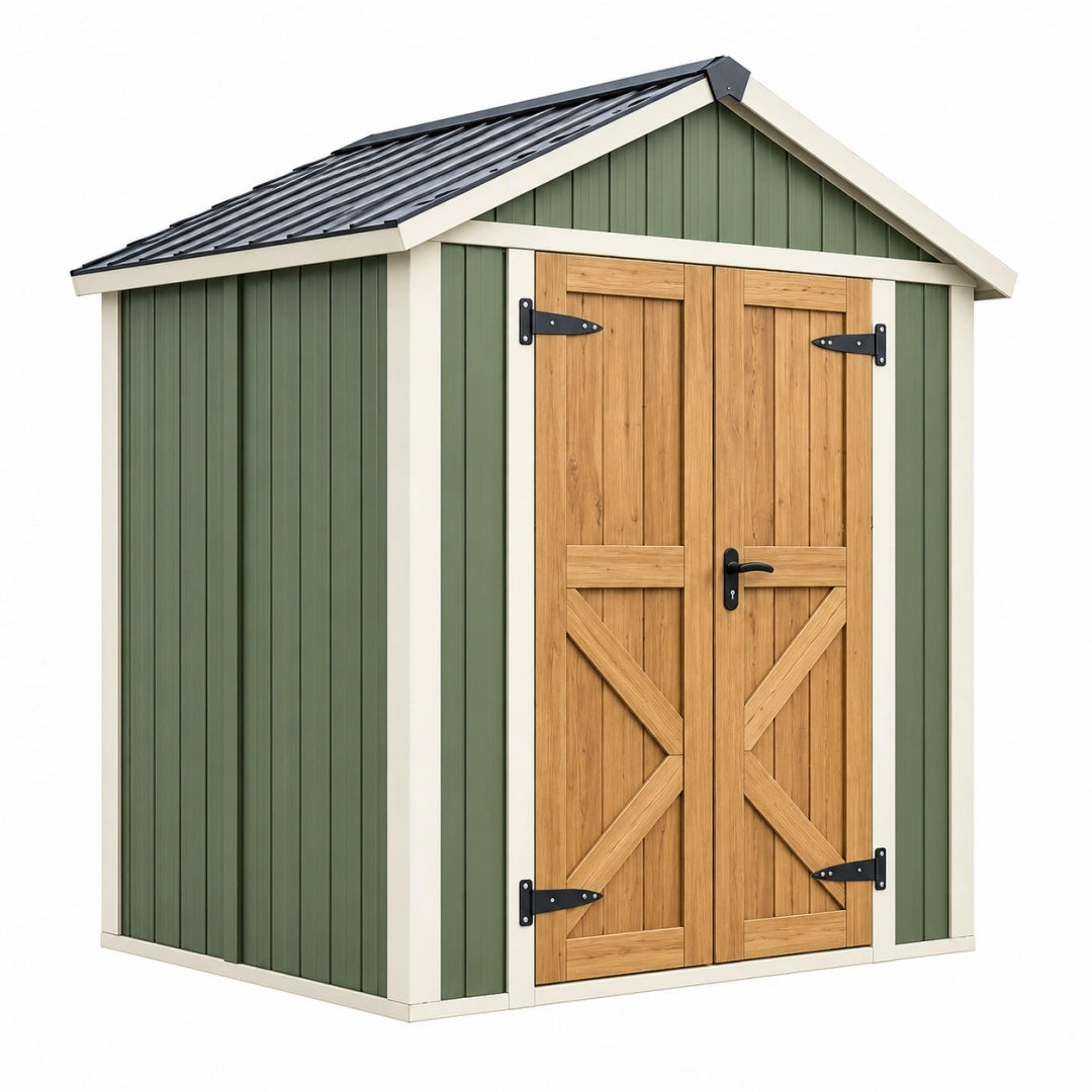 Caseta de jardín 200 x 150 x 210 cm de madera gris con doble puerta estilo rústico
